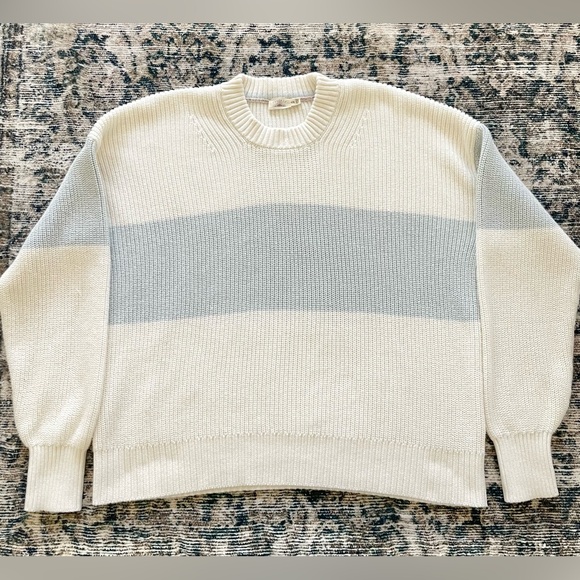 Faherty Sunwashed Cotton Fisherman Sweater Sea Salt Stripe XXL - Picture 3 of 11